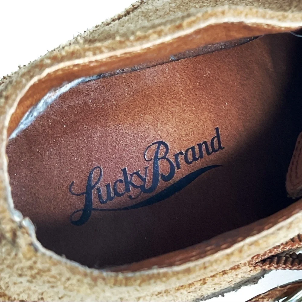 Lucky Brand Sumarah Suede Ankle Boot Sz 8.5 Wedge Heel Buckle - Picture 13 of 13